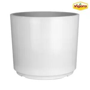 Vigoro 12.5 in. Eloise Medium White Resin Cylinder Planter Pot
